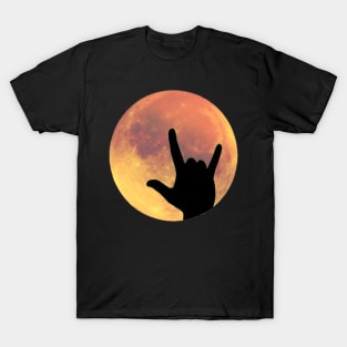 Full Moon with I Love You ASL Sign Language Hands Silhouette T-Shirt